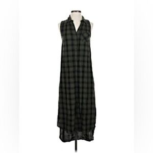 MOSSIMO SUPPLY CO. | Sleeveless Green and Black Plaid Maxi Button Down Dress